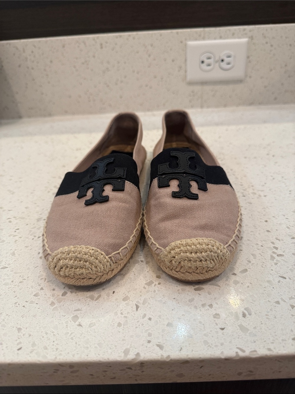 Tory Burch Ines Canvas Espadrille Flats Black and Cream